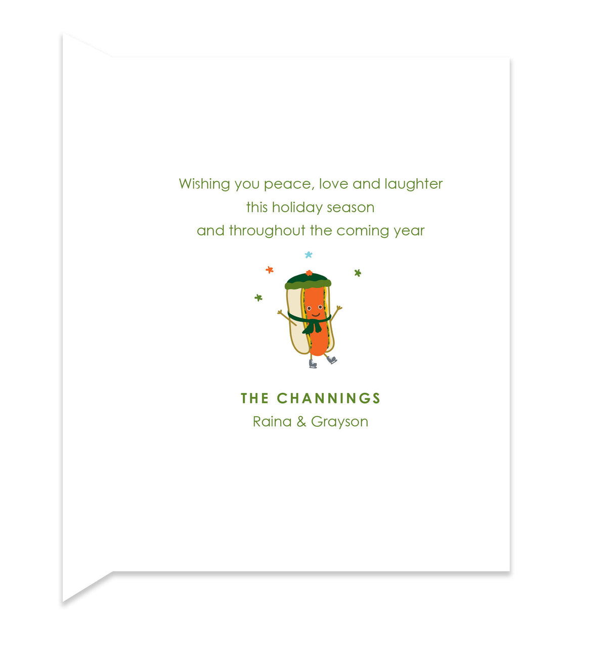 Inside of folded card with coordinating hot dog design and personal greeting.