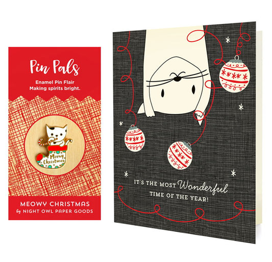 Photo of Meowy Christmas Holiday Cards & Enamel Pin Set