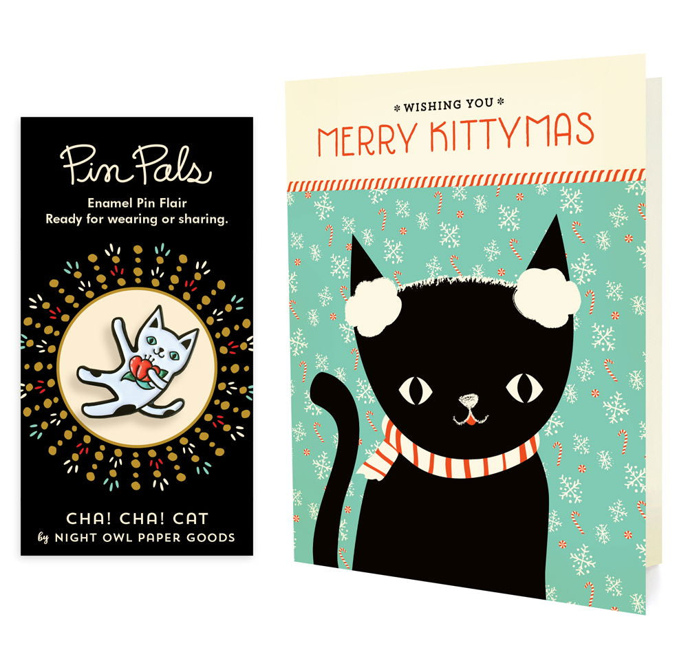 Photo of Winter Kitty Holiday Cards & Enamel Pin Set