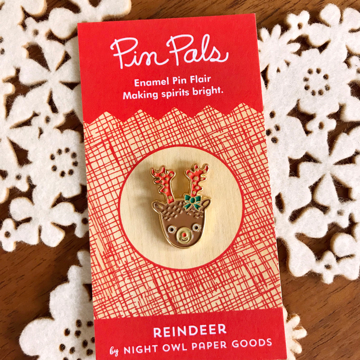 Reindeer Wood Ornament Cards & Enamel Pin Set web exclusive - holiday bundle