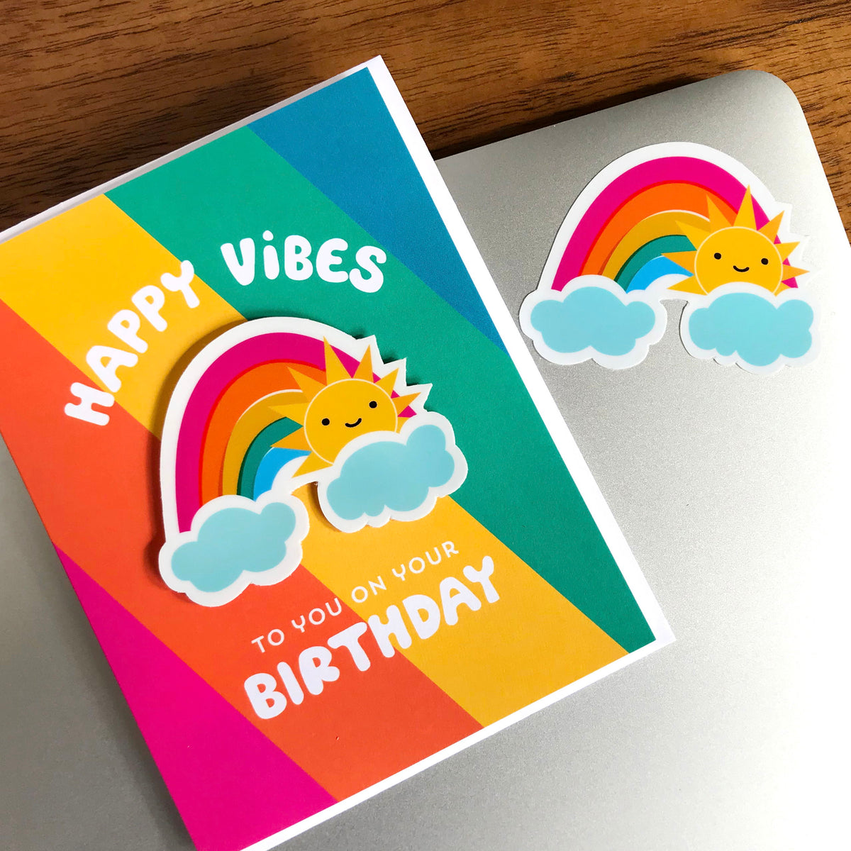 Sunny Rainbow Sticker Birthday Card