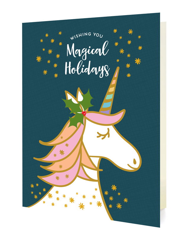 Photo of Magical Unicorn Blue Holiday Cards & Enamel Pin Set