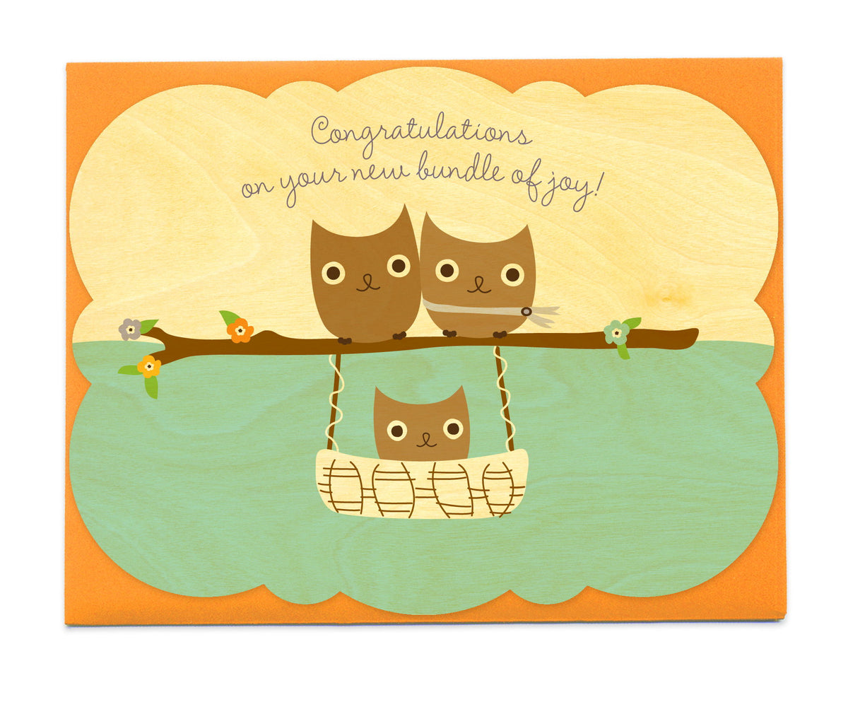 Baby Hoot Sky Wood Baby Card