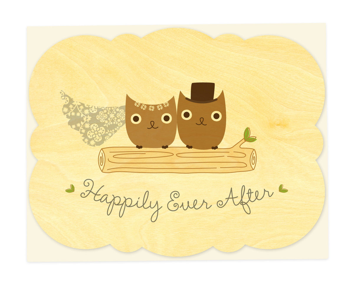 Mr & Mrs Hoot Wood Wedding Card