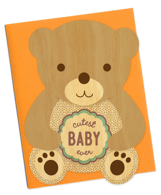 Brown Bear Wood Baby Card