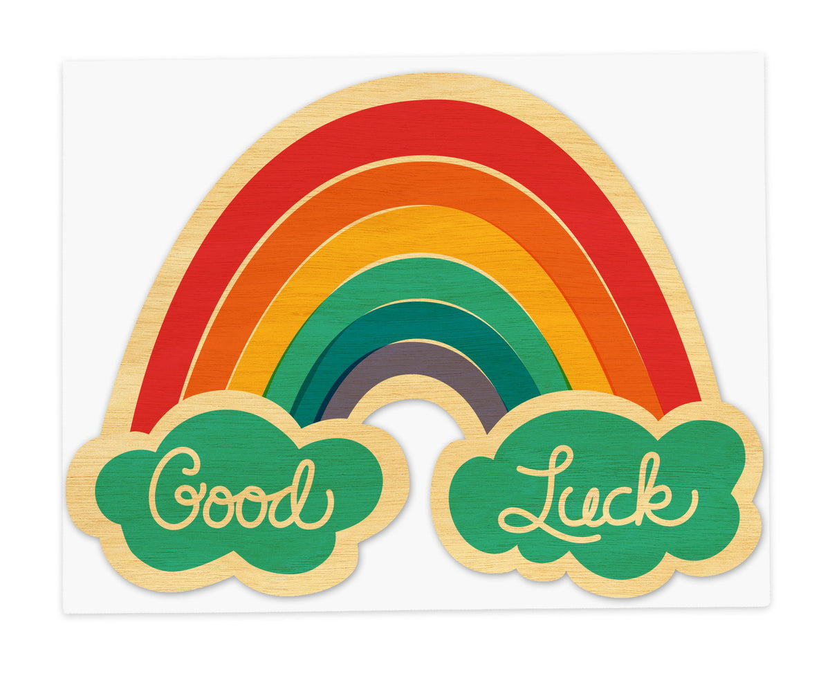 Lucky Rainbow Wood Good Luck Card