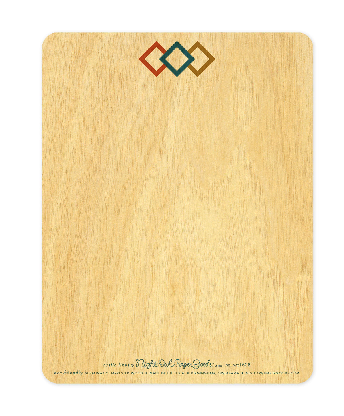 Back of Rustic Dad Wood Father's Day card with three adjoining diamonds at the top and ample room for a handwritten message.