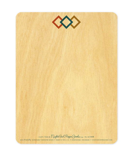 Back of Rustic Dad Wood Father's Day card with three adjoining diamonds at the top and ample room for a handwritten message.