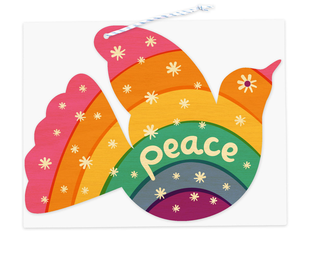 Rainbow Dove Wood Holiday Card & Ornament