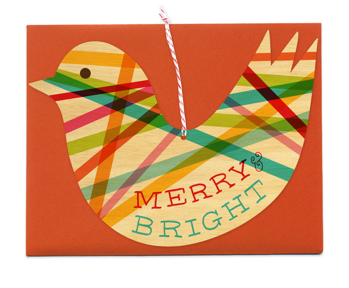 Ribbon Bird Wood Holiday Card & Ornament
