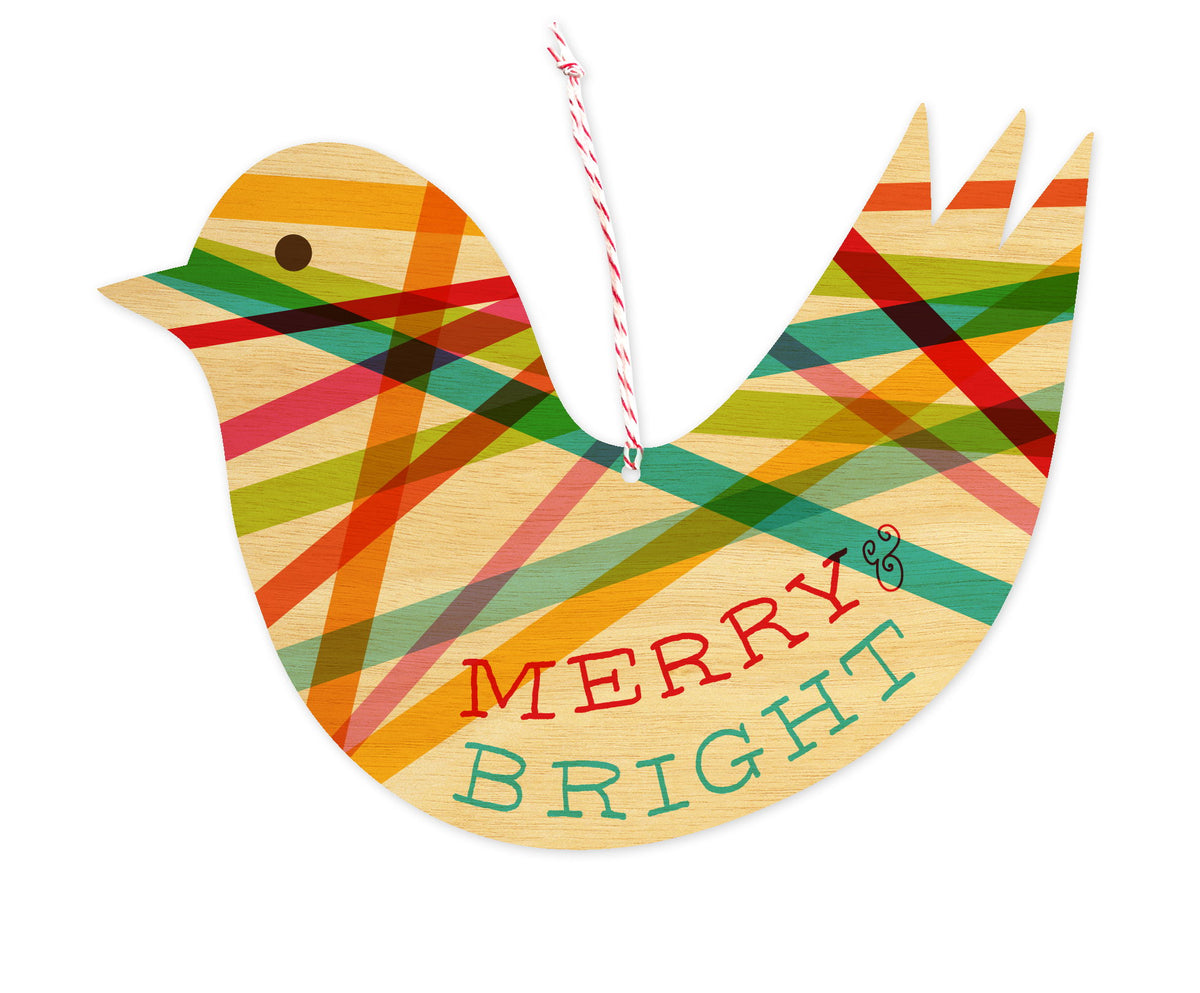 Ribbon Bird Wood Holiday Card & Ornament